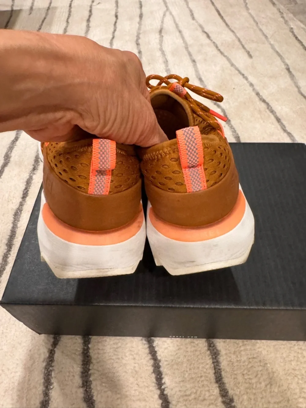Sorel women’s Tan Mesh Athletic Sneakers with Coral Accents - Picture 3 of 7